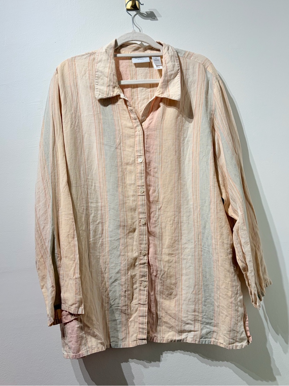 Liz Claiborne Butter Yellow Pink Blue 100% Linen Button Down Shirt Size 2x